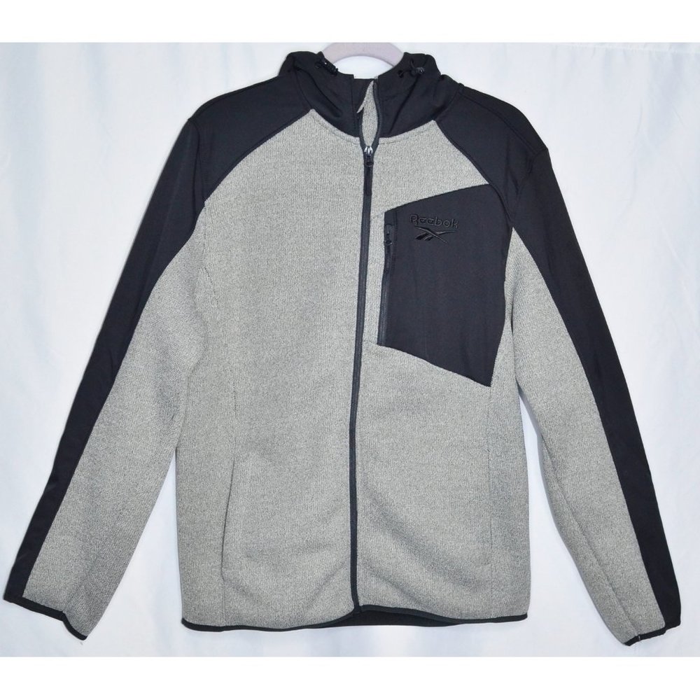 Reebok Color Block Sherpa Lined Full Zip Hooded Jacket Grey Heather/Charcoal  M